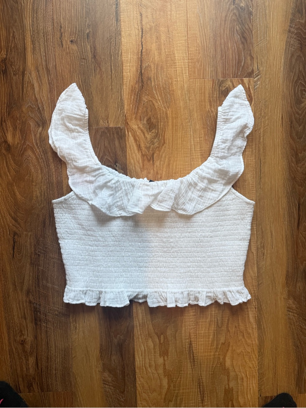 American Eagle Outfitters White Ruffled Crop Tank